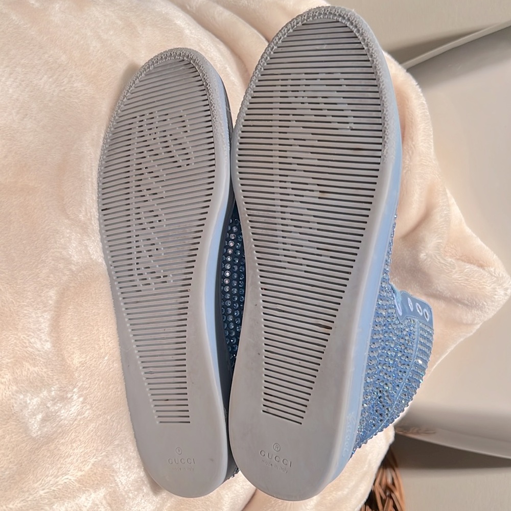 GUCCI 👟 RARE CODA BLUE SATIN LEATHER RHINESTONE CRYSTAL HIGH-TOP SNEAKERS 8.5 - Picture 15 of 15